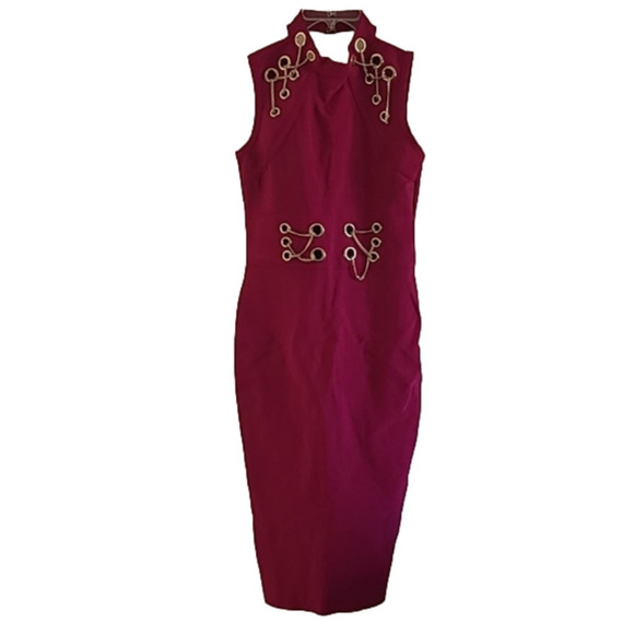 Fashion Nova Fuschia And Gold Chain Bodycon Dress Size M - Picture 1 of 7